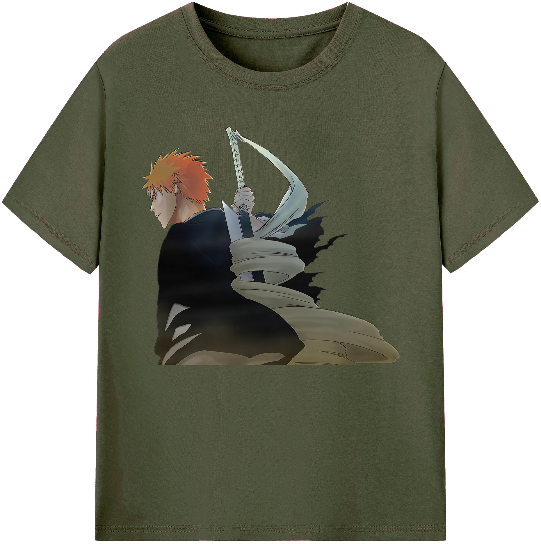 （画像用） ブリーチ 黒崎一護（くろさき いちご）BLEACH Kurosaki Ichigo 綿100％ メンズ半袖Tシャツ｜肌触りやわらか＆通気性